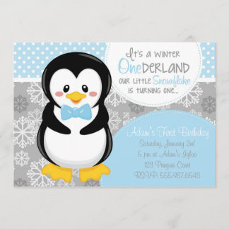 Invitation bleue de pingouin d'ONEderland d'hiver