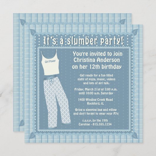 Invitation bleue de soirée pyjamas de pyjamas (Devant / Derrière)