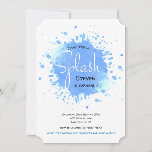 Invitation bleue d'éclaboussure (Devant)