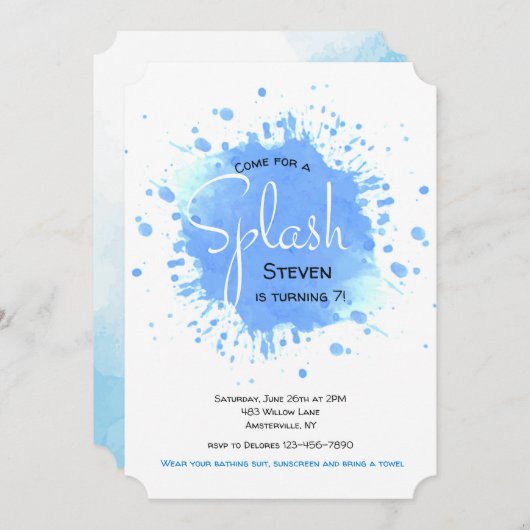 Invitation bleue d'éclaboussure (Devant / Derrière)
