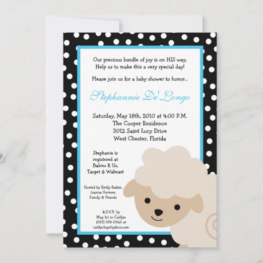 invitation bleue douce de baby shower de moutons (Devant)
