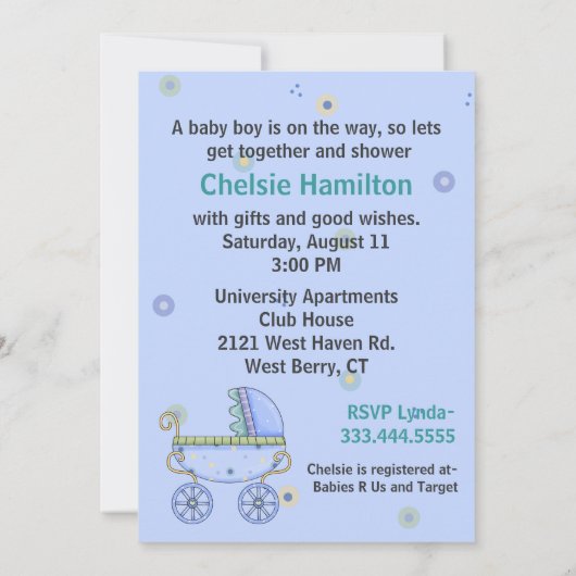Invitation bleue douce de douche de bébé de (Dos)