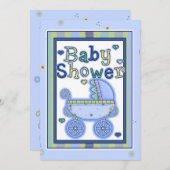 Invitation bleue douce de douche de bébé de (Devant / Derrière)