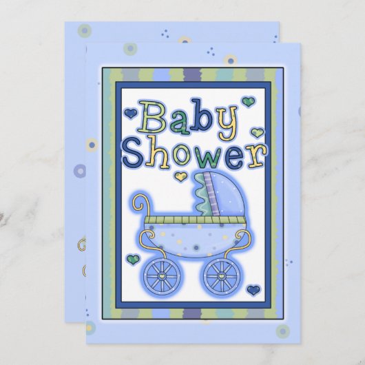 Invitation bleue douce de douche de bébé de (Devant / Derrière)