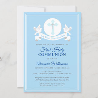 Invitation Bleue du premier garçon communion
