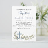 Invitation bleue élégante de baptême/baptême (Debout devant)