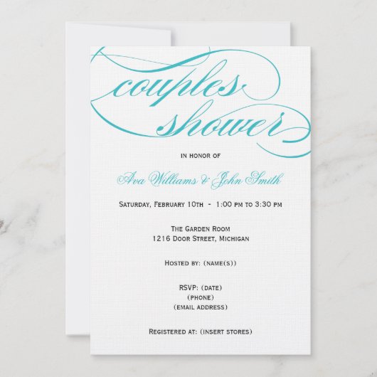 Invitation bleue élégante de douche de couples de (Devant)