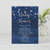 Invitation Bleue et Argentée pour Baby Shower Nuit (Debout devant)
