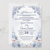 Invitation Bleue et Blanche de Nikkah à Fleur Blan (Devant)