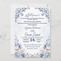 Invitation Bleue et Blanche de Nikkah à Fleur Blan