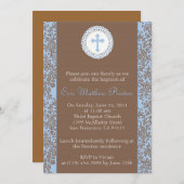 Invitation bleue et Brown de baptême/baptême (Devant / Derrière)