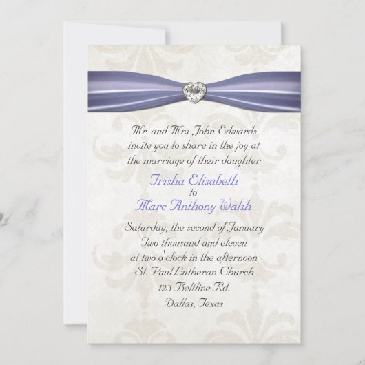 Invitation bleue et crème de bigorneau de mariage (Devant)