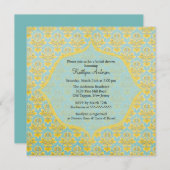 Invitation bleue et jaune de Fête de la mariée de (Devant / Derrière)