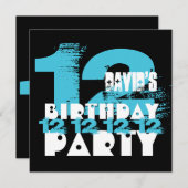 Invitation BLEUE et NOIR 11e fête d'anniversaire 12 ans V08 (Devant / Derrière)