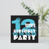 Invitation BLEUE et NOIR 11e fête d'anniversaire 12 ans V08 (Debout devant)