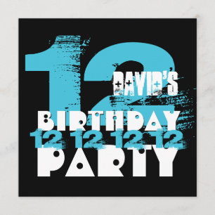 Invitation BLEUE et NOIR 11e fête d'anniversaire 12 ans V08