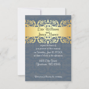 Invitation bleue et or et coeur
