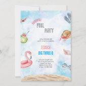 INVITATION BLEUE ET ROSE ANNIVERSAIRE COULEUR D'EAU INVITATIO (Devant)