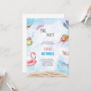 INVITATION BLEUE ET ROSE ANNIVERSAIRE COULEUR D'EAU INVITATIO