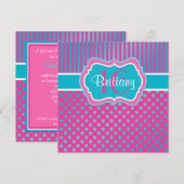 Invitation bleue et rose d'anniversaire de point (Devant / Derrière)