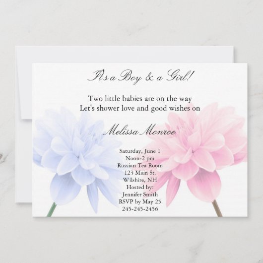Invitation bleue et rose florale de douche de (Devant)