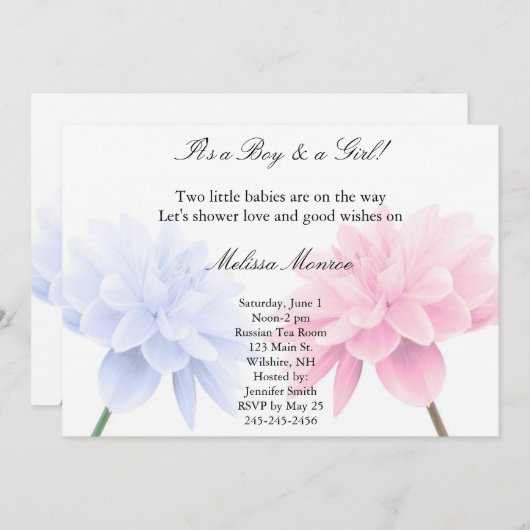 Invitation bleue et rose florale de douche de (Devant / Derrière)