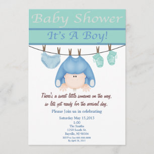 Invitation bleue et verte de baby shower de garçon