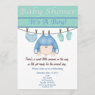 Invitation bleue et verte de baby shower de garçon