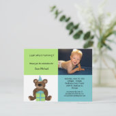 Invitation bleue et verte d'ours de nounours (Debout devant)