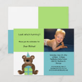 Invitation bleue et verte d'ours de nounours (Devant / Derrière)