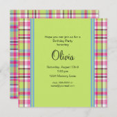 Invitation bleue et verte rose de fête (Devant / Derrière)