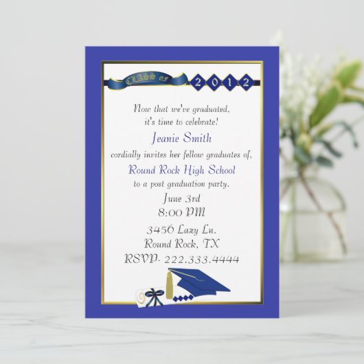 Invitation bleue faite sur commande de fête de (Debout devant)