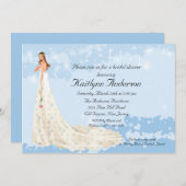 Invitation bleue Fête de l'mariée de mariée branch (Devant / Derrière)