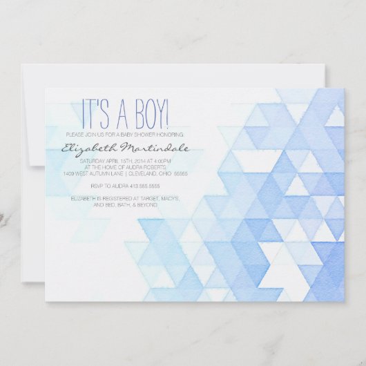 Invitation bleue géométrique de baby shower (Devant)