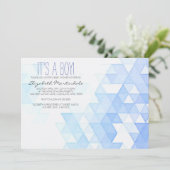 Invitation bleue géométrique de baby shower (Debout devant)