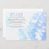 Invitation bleue géométrique de baby shower (Devant / Derrière)