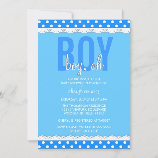 Invitation bleue lumineuse de douche de bébé (Devant)