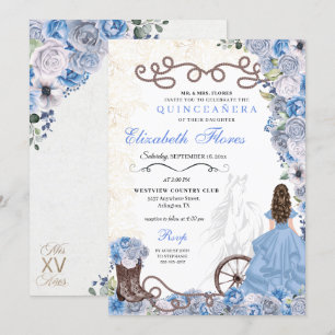 Invitation Bleue Occidentale Princesse Florale Charra Quincea