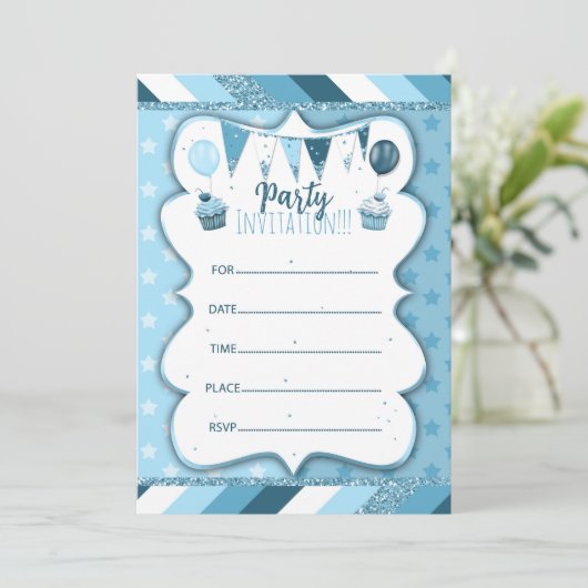 Invitation bleue pour écrire à la main pour garçon (Debout devant)