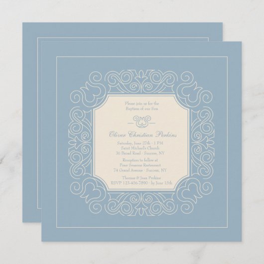 Invitation Bleue Rétro (Devant / Derrière)