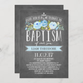 Invitation bleue rose de baptême du tableau | de (Devant / Derrière)