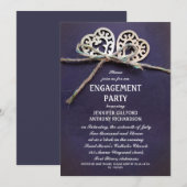 invitation bleue rustique de partie de fiançailles (Devant / Derrière)