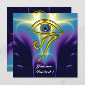 Invitation BLEUE TALISMAN, Oeil Horus, Fractures violettes bl (Devant / Derrière)