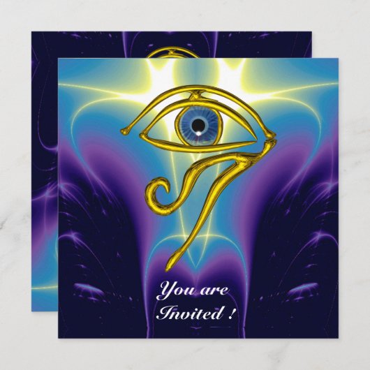 Invitation BLEUE TALISMAN, Oeil Horus, Fractures violettes bl (Devant / Derrière)