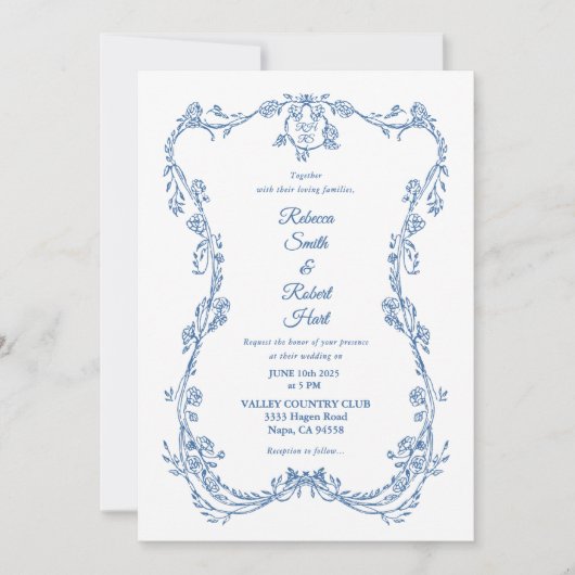Invitation Bleue Toile de Jouy 05 (Devant)