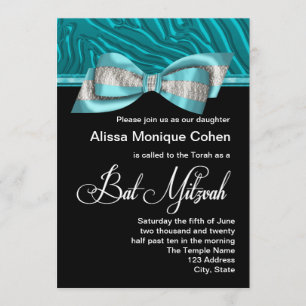 Invitation bleue turquoise de bat mitzvah de zèbre