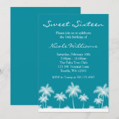 Invitation bleue turquoise du bonbon 16 à palmiers (Devant / Derrière)