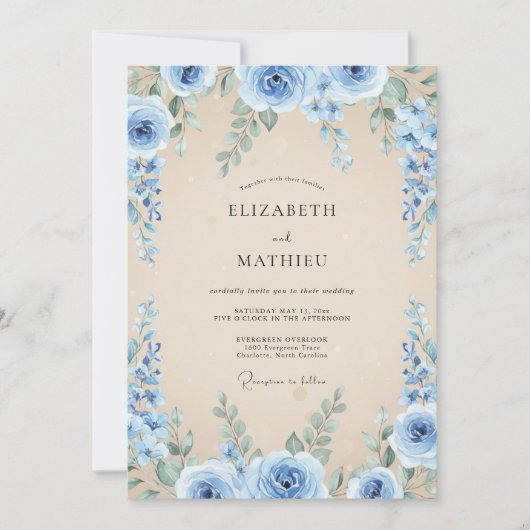 Invitation Bleuet Azur Feuillage Eucalyptus Mariage (Devant)