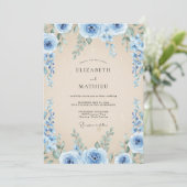 Invitation Bleuet Azur Feuillage Eucalyptus Mariage (Debout devant)