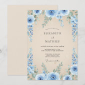 Invitation Bleuet Azur Feuillage Eucalyptus Mariage (Devant / Derrière)